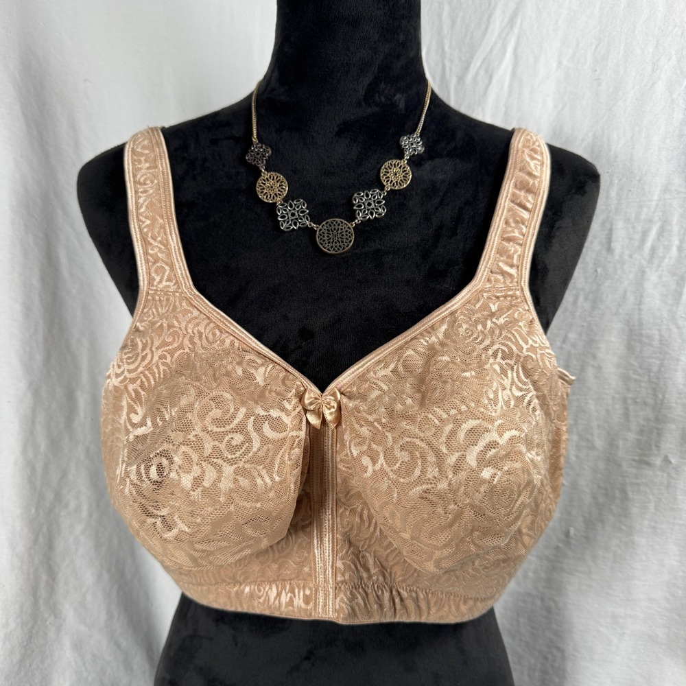 Women's Breezies Lace Unlined Wireless Support Bra 48DD Tan Beige Floral